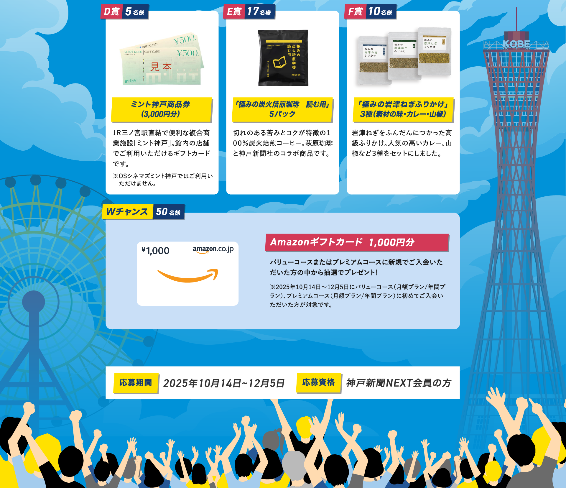 D賞～F賞、Wチャンス 応募期間 2025年10月14日~12月5日 応募資格 神戸新聞NEXT会員の方